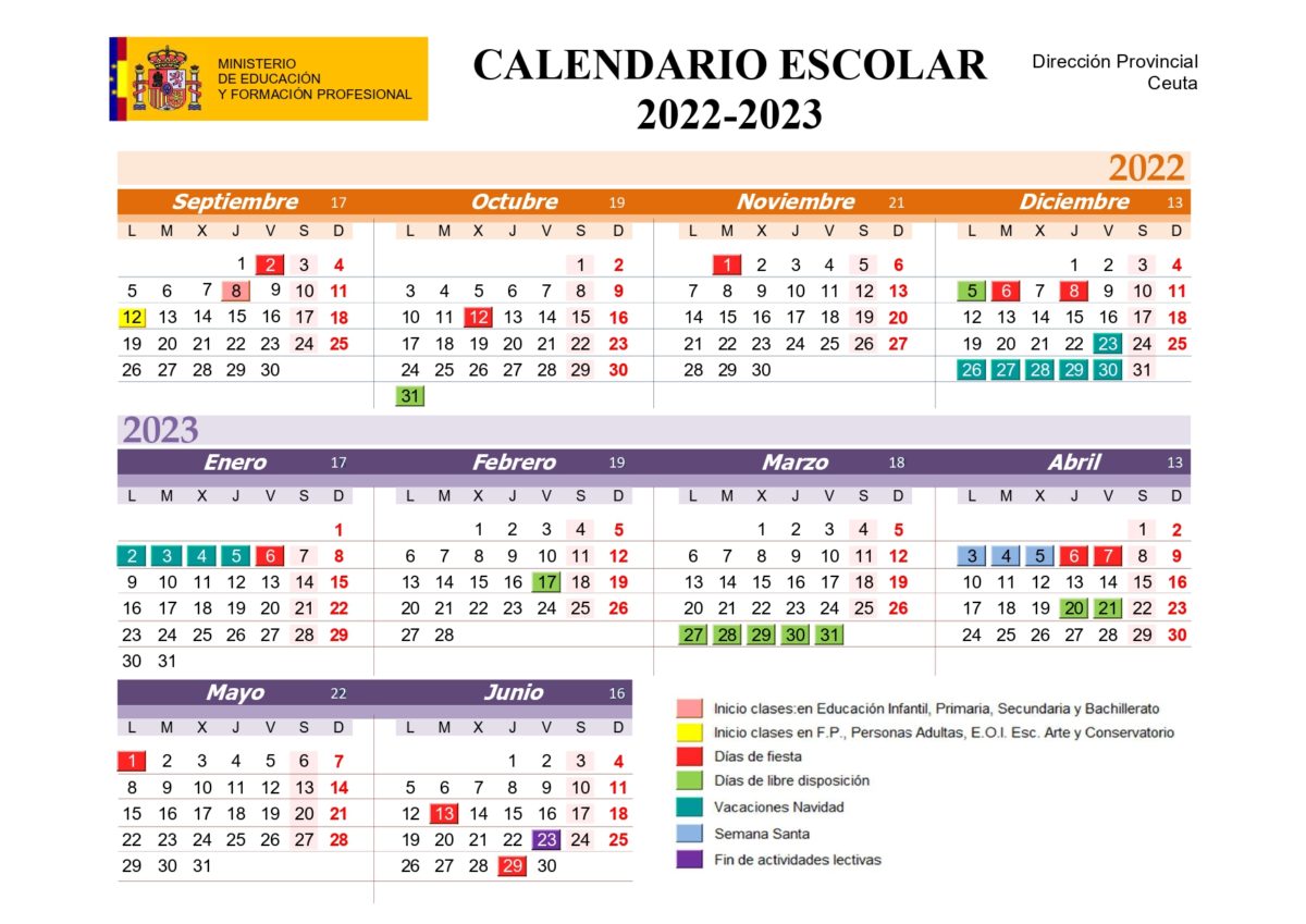 Festivos En Ceuta 2023 Calendario escolar 2022-2023: inicio del curso, festivos nacionales y días  de libre disposición en Ceuta - El Periodico de Ceuta