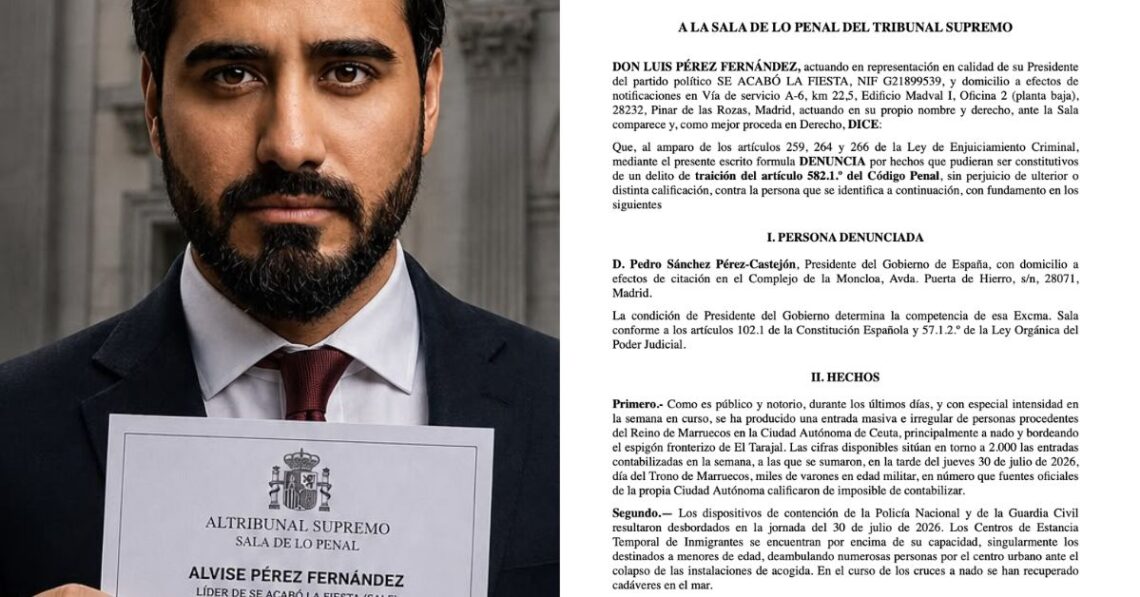 Alvise Pérez denuncia a Pedro Sánchez ante el Supremo por un delito de traición tras la crisis migratoria en Ceuta