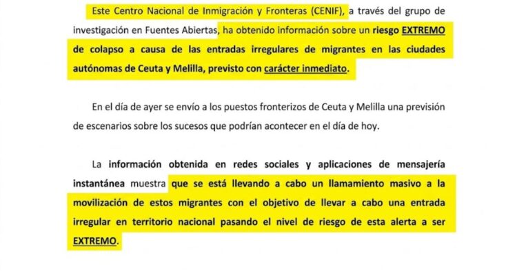 Dos informes de Inteligencia desmienten al Gobierno y prueban que se alertó de una «entrada masiva» y un «colapso inmediato» en Ceuta