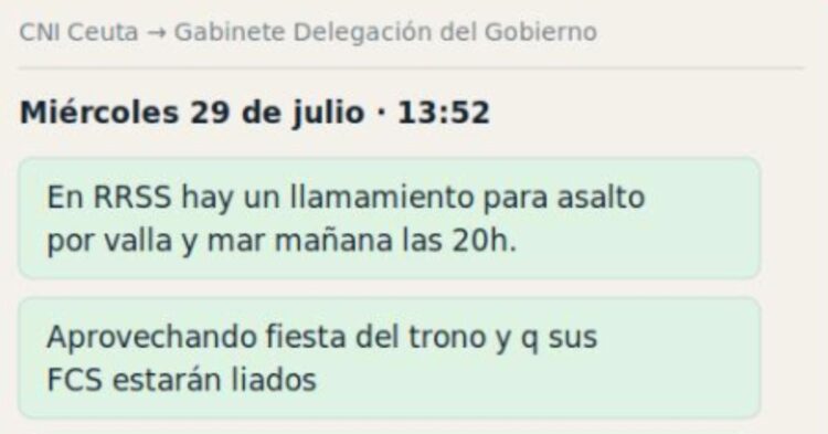 La Moncloa resta trascendencia al aviso del CNI por WhatsApp sobre Ceuta al no existir informe oficial