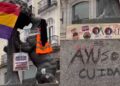 Vandalizan el Oso y el Madroño en la Puerta del Sol con símbolos anarquistas y mensajes contra Ayuso