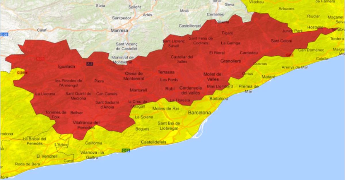 La AEMET eleva a rojo el aviso en Barcelona por lluvias torrenciales y activa la alerta naranja en Girona, Castilla y León y Extremadura