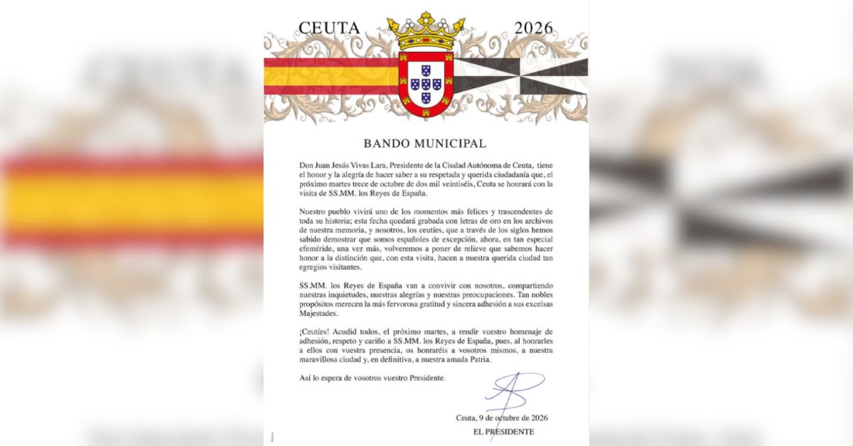 El presidente de Ceuta promulga un bando para llamar a la ciudadanía a recibir a los Reyes el próximo martes