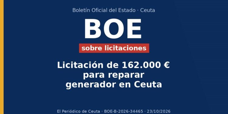 BOE sobre licitaciones: Licitación de 162.000 € para reparar generador en Ceuta