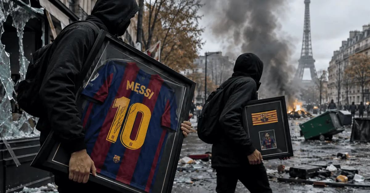 Roban de un comercio de París una camiseta del Barça y un brazalete de capitán firmados por Leo Messi durante los disturbios Roban de un comercio de París una camiseta del Barça y un brazalete de capitán firmados por Leo Messi durante los disturbios