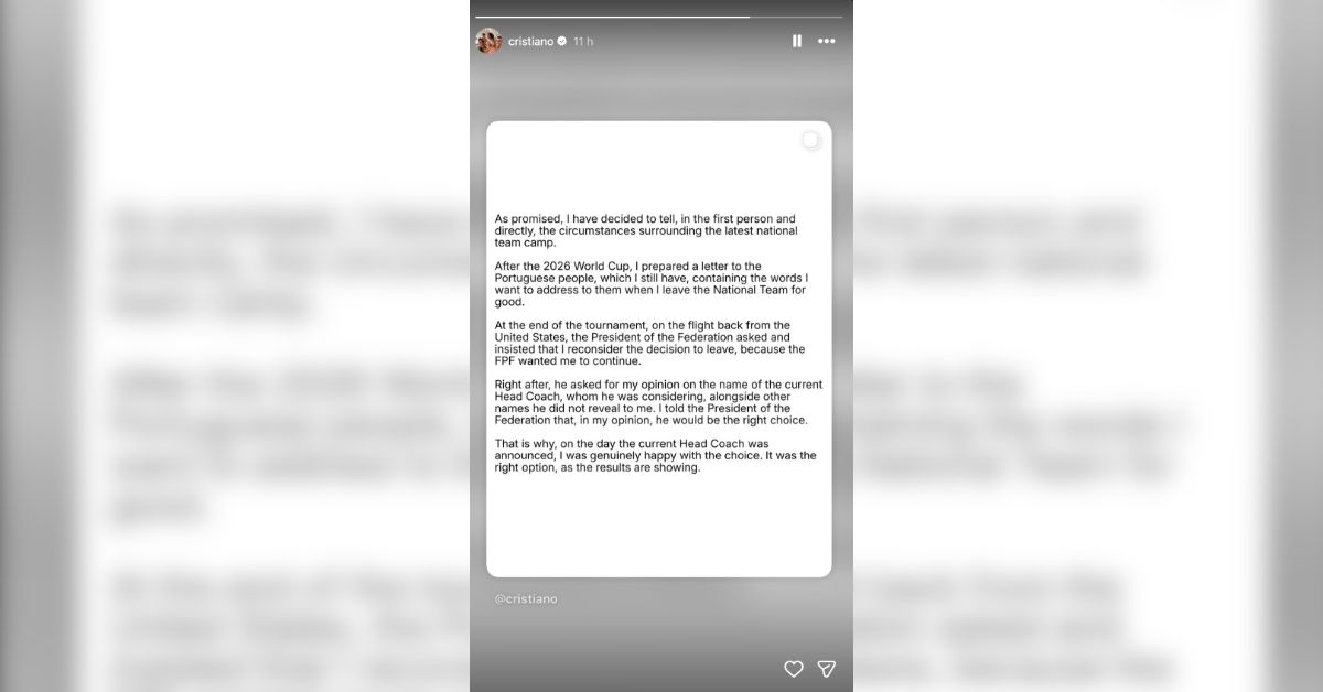 Comunicado de Cristiano Ronaldo en su perfil de Instagram.