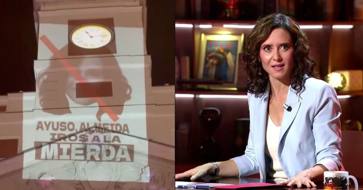 Ayuso responde a las amenazas con su foto tachada en Sol y señala a la «ultraizquierda»: «Sánchez ha decidido llevar a España a la revolución» Ayuso responde a las amenazas con su foto tachada en Sol y señala a la «ultraizquierda»: «Sánchez ha decidido llevar a España a la revolución»