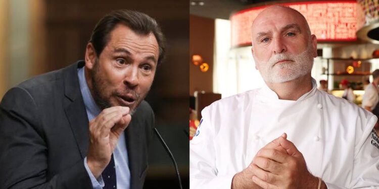 Imagen combinada del chef José Andrés y el ministro de Transportes Óscar Puente.