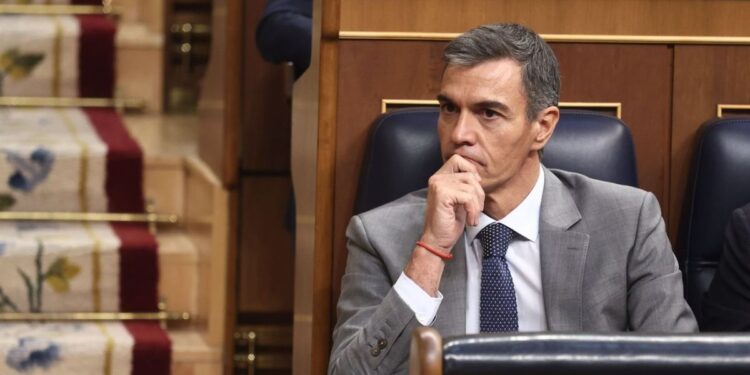 El presidente del Gobierno, Pedro Sánchez, durante una comparecencia institucional en el Palacio de La Moncloa.