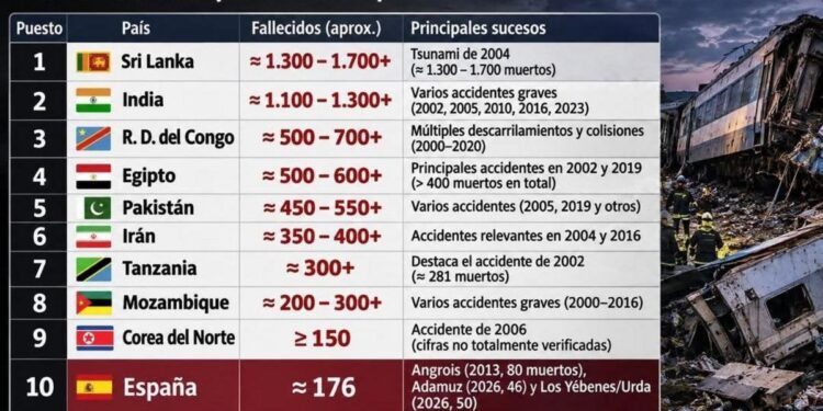 España entre los 10 países con más fallecidos en trenes España entre los 10 países con más fallecidos en trenes